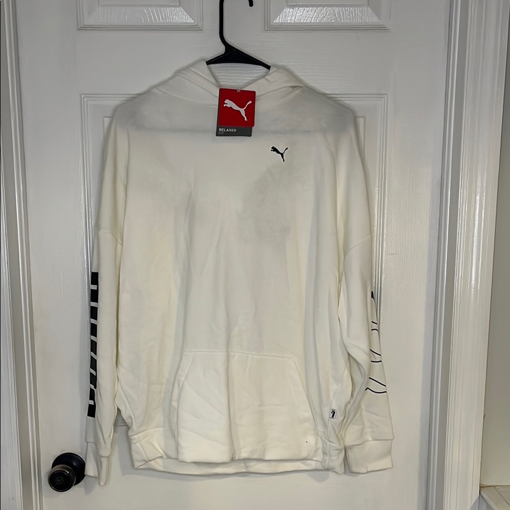 Puma Men's White Hoodie with Black Accents